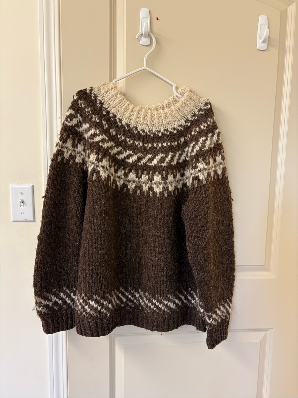 Chunky Wool Brown & Cream Nordic Yoke Sweater - Women